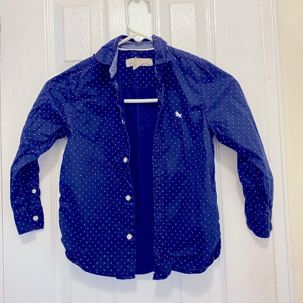 H&M Navy Blue Polka Dot long sleeve button up boys size 6-7